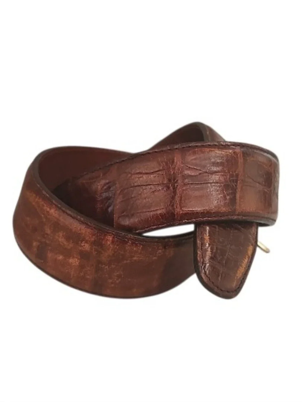 Vintage GAP Genuine Leather Belt Brown Croc Embossed Size 28 Y2K Made in Taiwan